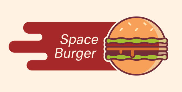 illustrations, cliparts, dessins animés et icônes de logo burger comme planète volant dans l’espace. - légume volant