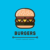 Burger logotype template for web and print design in flat colorful style