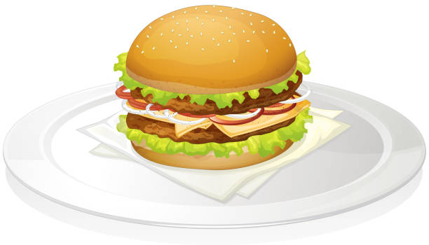 stockillustraties, clipart, cartoons en iconen met burger - plate hamburger