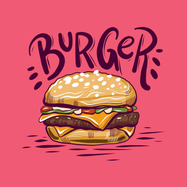 Burger Vector Illustration isolated on background. Burger hand drawn Vector Illustration isolated on background. burger stock illustrations