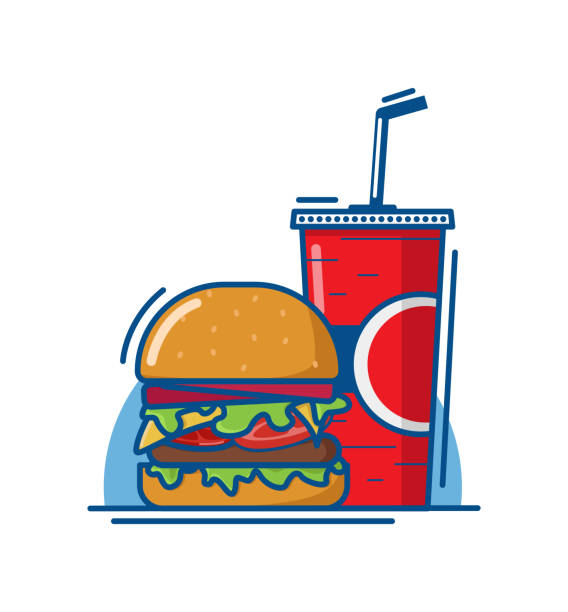 burger ze szklanką sody - soda stock illustrations