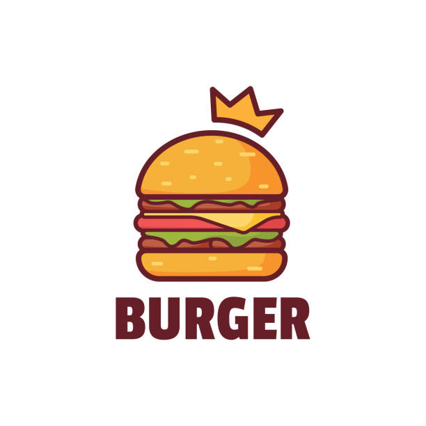 burger taç logo çizim ile - burger stock illustrations