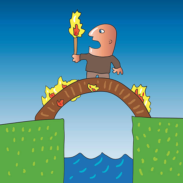 burning bridges vector art illustration