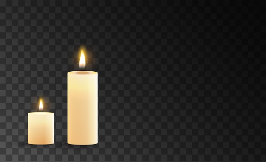 Burning candles isolated on a transparent background.