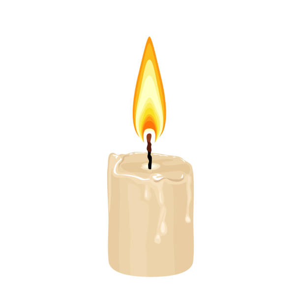 燃燒的融化蠟蠟燭隔離在白色背景上。卡通簡單平面樣式中的向量插圖。 - 燭 幅插畫檔、美工圖案、卡通及圖標
