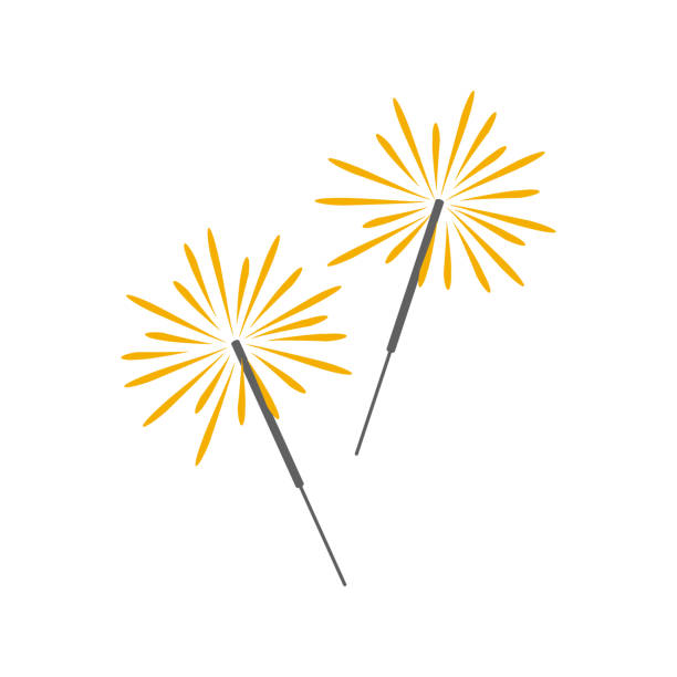 Burning sparklers. Cartoon icon. Isolated object on white background. Vector illustration. sparkler firework stock illustrations