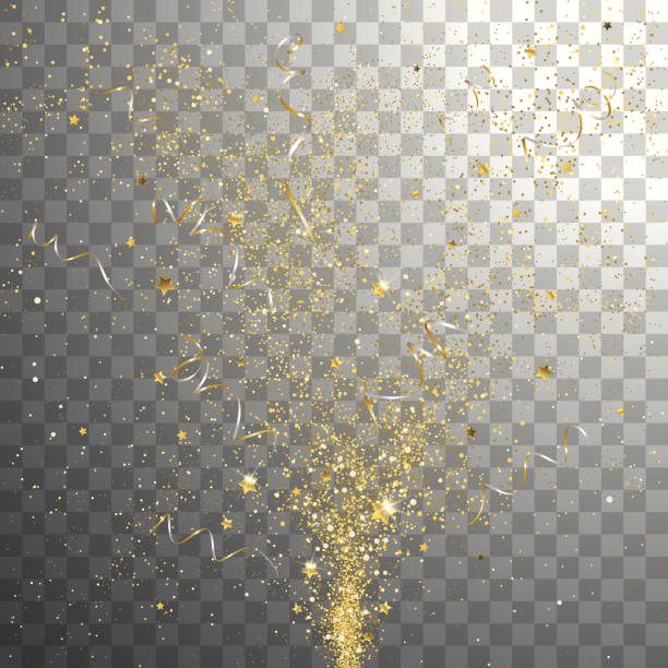 Burst Festive Gold Confetti burst festive gold confetti on a transparent background anniversary silhouettes stock illustrations