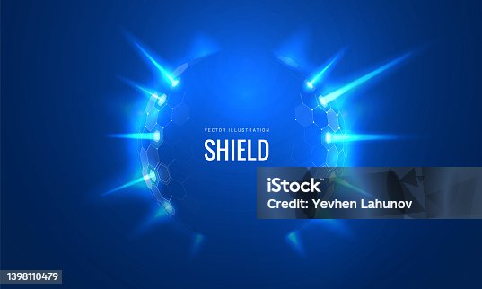 istock Burst light, effect bubble circle shield in futuristic style vector illustration on a blue background. Dome geometric in the form of an energy shield in an abstract glowing style. Template concept in digital technological style 1398110479