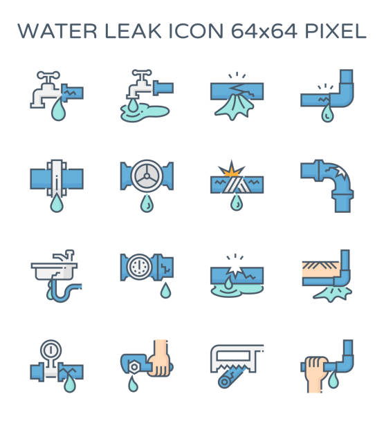 burst pipe icon Burst pipe and water leak icon set, 64x64 perfect pixel and editable stroke. Burst Pipe stock illustrations