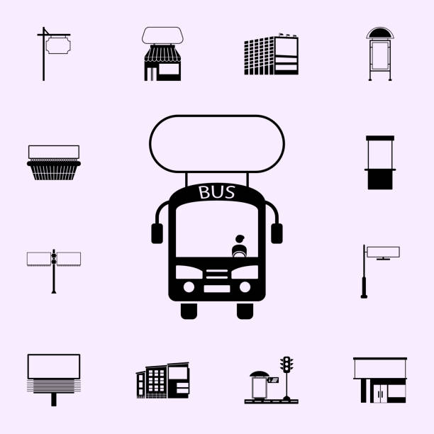 bus, billboard-symbol. billboard-ikonen universelle set für web und handy - bench advertising panel stock-grafiken, -clipart, -cartoons und -symbole