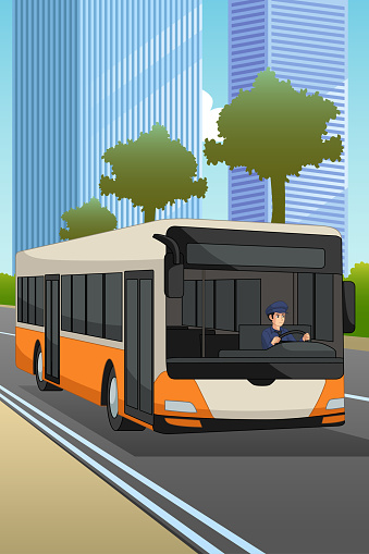 Bus Driver Driving a Bus Illustration