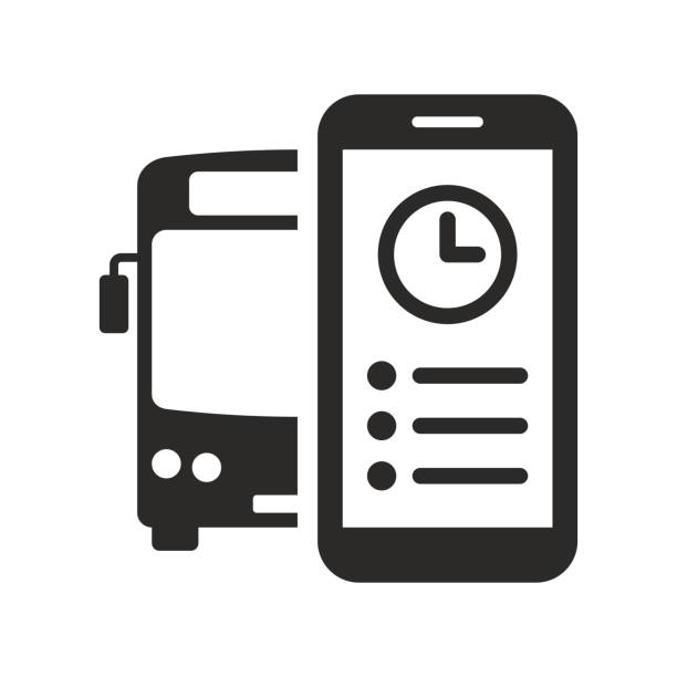 illustrations, cliparts, dessins animés et icônes de icône d’horaire de bus. vérification des heures de bus sur un smartphone. - smartphone car