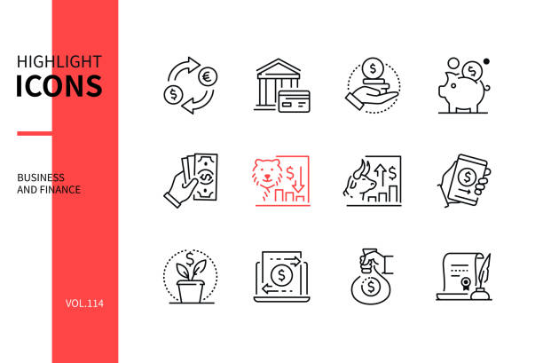 Business and finance - line design style icons set vector art illustration