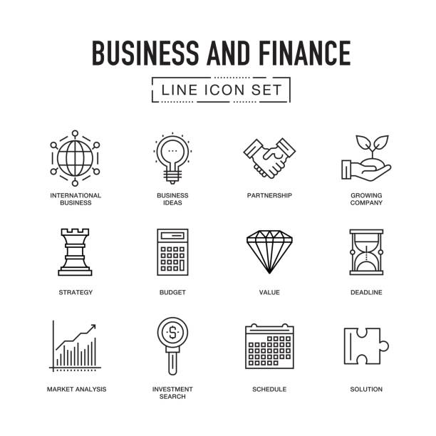 bildbanksillustrationer, clip art samt tecknat material och ikoner med företag och finans linje ikonuppsättning - line icons set community