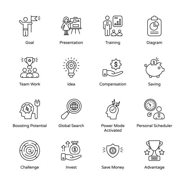 Business and Office Outline Icons Business and Office Outline Icons - Stroked, Vectors maze icons stock illustrations