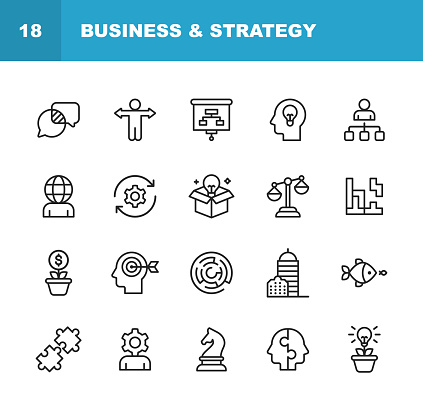 20 Business and Strategy Line Icons. vector
