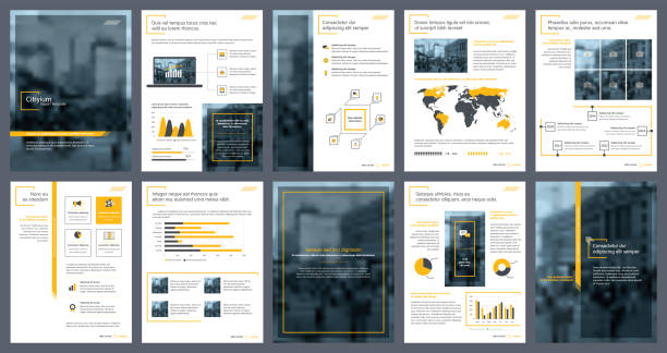 Business annual report creative design. Report template and presentations. Brochure creative design. Business annual report creative design. Multipurpose template with cover, back and inside pages for corporate business annual report, brochure template, leaflet, magazine, pamphlet, flyer template. plan document stock illustrations
