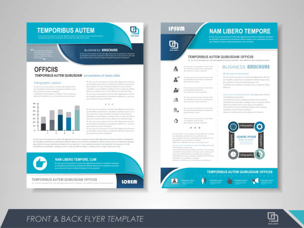 Business brochure cover design Front and back page brochure flyer design with business icons and infographic elements. EPS10. Contains transparent objects paper drawings stock illustrations