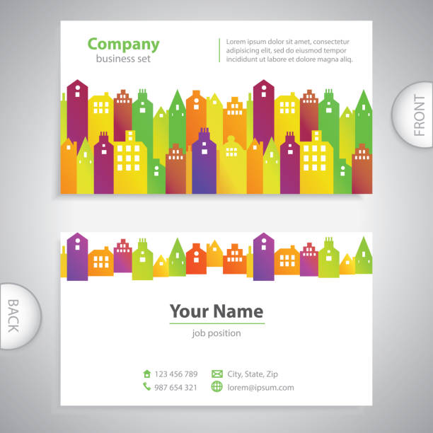 business card - Abstract cities silhouette business card - Abstract cities silhouette - company presentations roofing business card stock illustrations