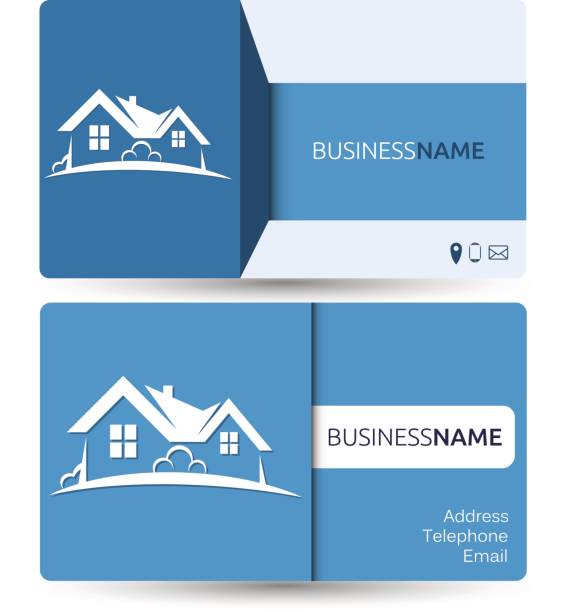 Business card for real estate Business card for real estate and construction of houses roofing business card stock illustrations