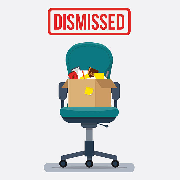 Business chair with box office things. Business chair with box with office things. Dismissed. Fired from job. Flat style vector illustration. recruitment clipart stock illustrations