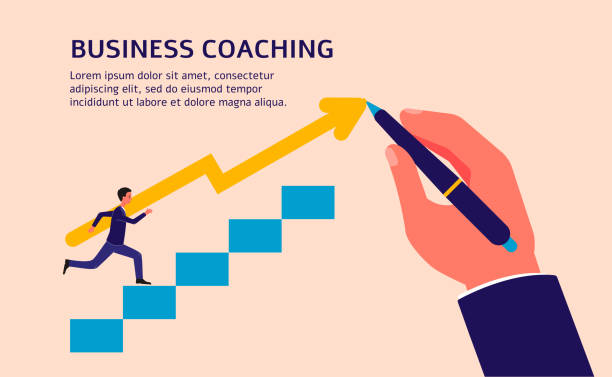 Business coaching banner template with businessman cartoon character...