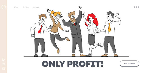 Business Colleagues Celebrate Success Landing Page Template. Successful Team Project Victory, Goal Achievement Business Colleagues Celebrate Success Landing Page Template. Successful Team Project Victory, Goal Achievement. Businesspeople Characters Rejoice for Good Job Done. Linear People Vector Illustration human body part stock illustrations