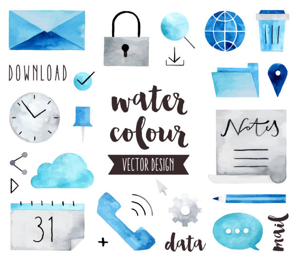 Business Communication Watercolor Vector Objects vector art illustration