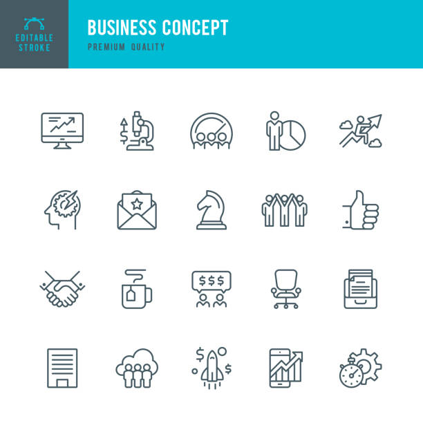 Business Concept - set of thin line vector icons Set of Business Concept thin line vector icons. chess icons stock illustrations