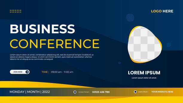 Business conference website banner template with liquid frame vector art illustration