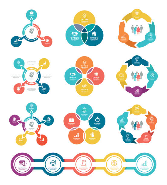 Business diagrams with 3, 4, 5 steps Vector illustration of the business infographic elements with 3, 4, 5 steps. part of stock illustrations