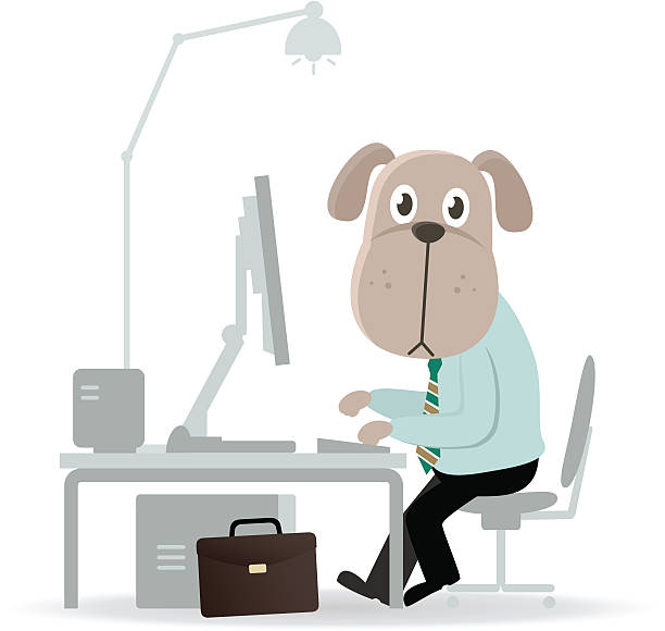 Business Dog working in front of a computer Vector illustration - Business Dog working in front of a computer . international dog day stock illustrations