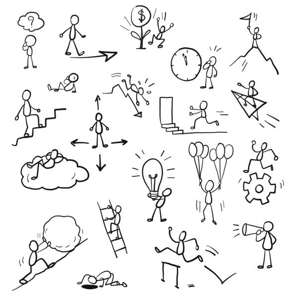 Business doodle concept. Hand drawn doodle of business concept set, vector illustration for business design. stick figure stock illustrations