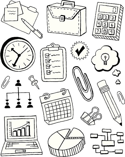 stockillustraties, clipart, cartoons en iconen met business doodles - clip kantoorartikel