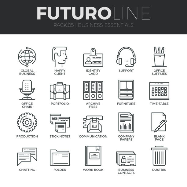 Business Essentials Futuro Line Icons Set vector art illustration