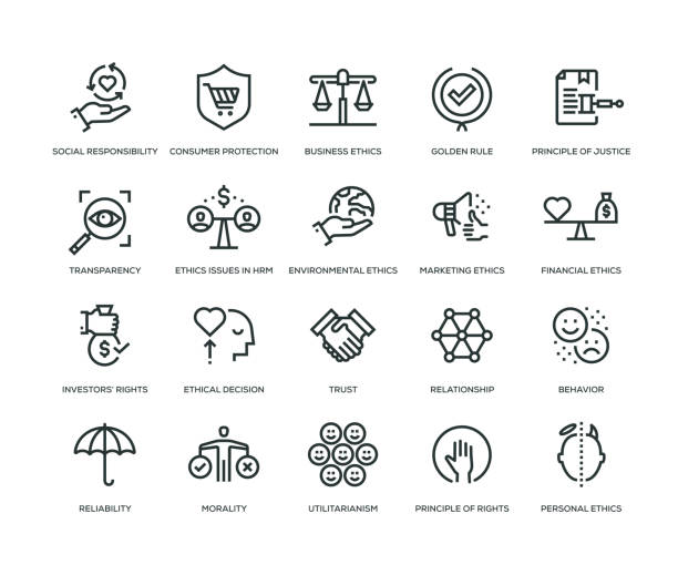 ilustrações de stock, clip art, desenhos animados e ícones de business ethics icons - line series - social responsibility