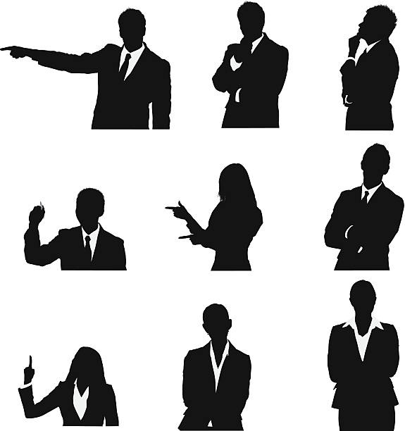 ilustrações de stock, clip art, desenhos animados e ícones de executivos de negócios em poses diferentes - man pointing