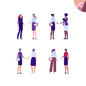Business female diverse ethnic people set. Vector flat person illustration. Group of corporate women in formal cloth with paper folder. Design element for banner, poster, background, sketch, art