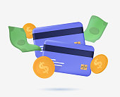 istock Business financial investment. Credit card, money green dollars, cashier's check paper. Realistic 3d design free to edit 1357349318