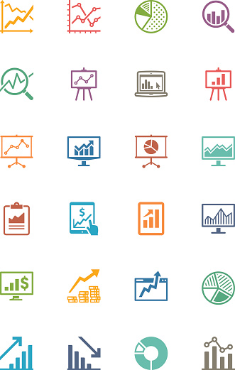 Geschäft Und Graphen Charts Icons Farbigen Serie Stock Vektor Art und