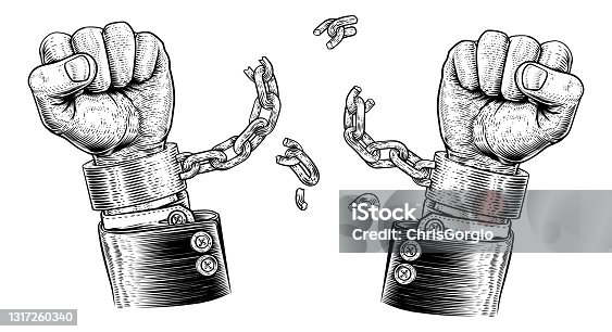 istock Business Hands Breaking Chains Handcuffs 1317260340