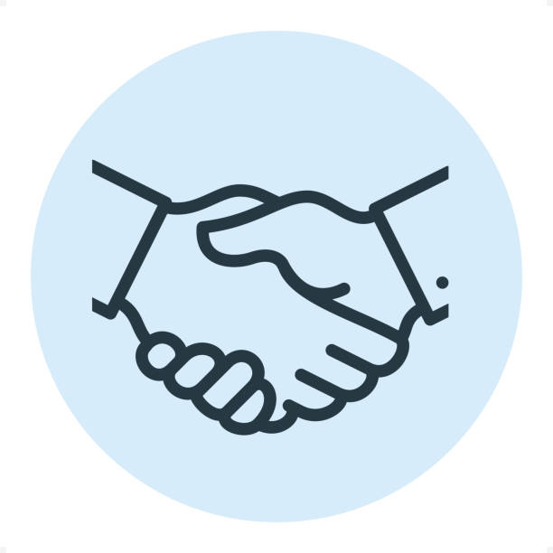 Business Handshake - Pixel Perfect Single Line Icon Handshake - Professional outline style vector icon.
Pixel Perfect Principle - icon designed in 64x64 pixel grid, outline stroke 2 px. Blue circle 80x80 px.

Complete Outline PRO icon board - https://www.istockphoto.com/collaboration/boards/r3MrrRaQskC97xh5LR9hsg business clipart stock illustrations