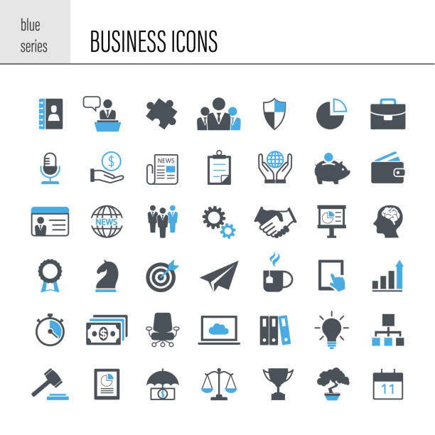 Business icon set Business icon set. Simple series blue icons stock illustrations