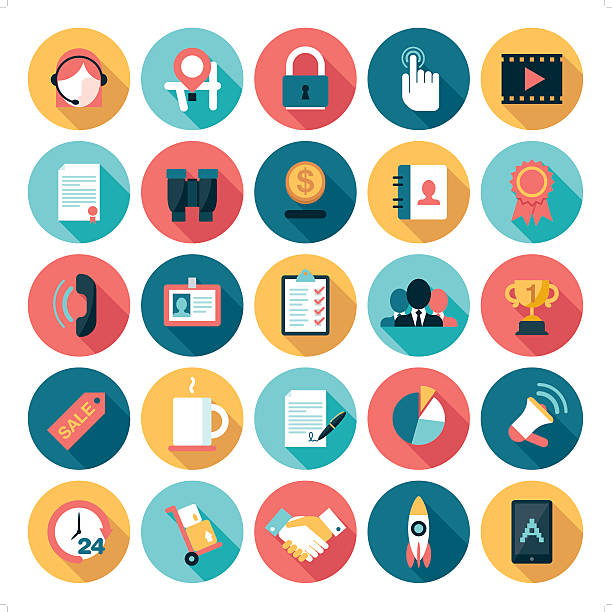 business icons A set of 25 business related icon set. Icons are grouped individually. multi colored illustrations stock illustrations