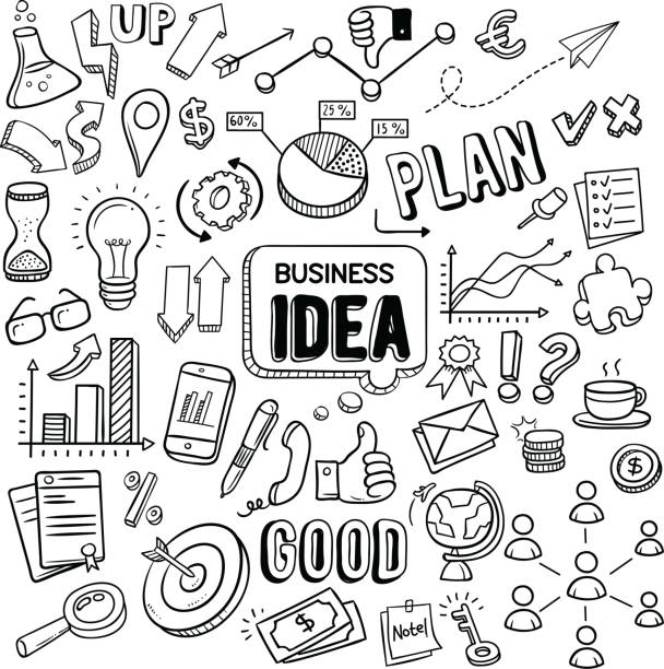 Business Idea doodles Business idea and business plan vector doodles finance drawings stock illustrations