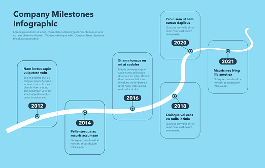 Business infographic for curved road map timeline - blue version