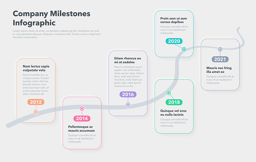Business infographic for curved road map timeline with colorful pointers