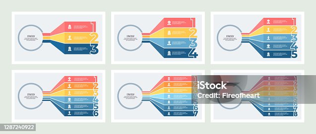 istock Business infographic. Organization charts with 3, 4, 5, 6, 7, 8 options. Vector template. 1287240922
