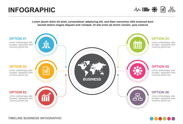 Infografis template bisnis, 6 opsi, ikon, data