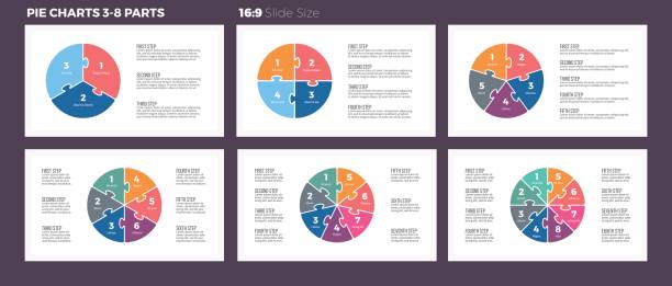 Business infographics. Pie charts with 3-8 steps, sections. Business infographics. Pie charts with 3-8 steps, sections. puzzle stock illustrations